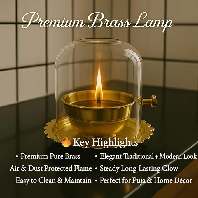 Shree Akhand Jyot Diya & Cover - Brass (पीतल)